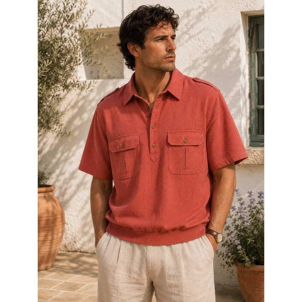 John Blair Camp Shirt XL Coral Banded Hem Safari Resort Fishing Coastal Grandpa
